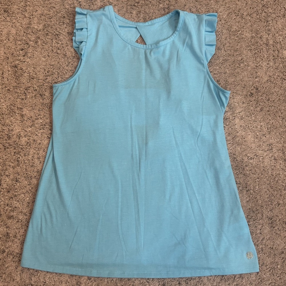 Lilly Pulitzer Women's Medium Blue Luxletic Braxton Ruffle Sleeve Top